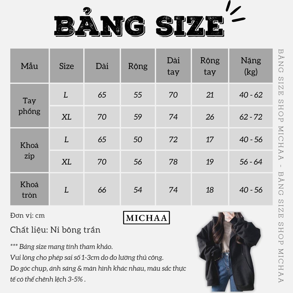 Áo Khoác Hoodie Nỉ TRƠN TAY PHỒNG 2022 Dây Kéo Zip Nam Nữ Ulzzang Unisex Form Rộng Đẹp - MICHAA | BigBuy360 - bigbuy360.vn