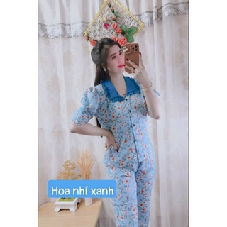 Sét Bộ Bông Vải Lụa Hàn - Áo Cổ V - Size Dưới 58kg - Mã LH007