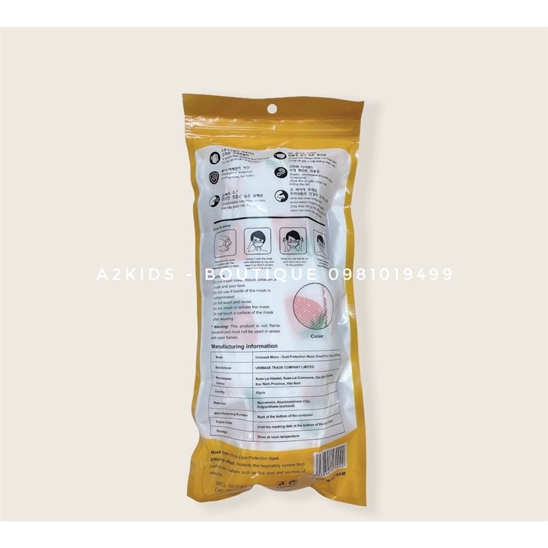 Combo 50 Cái Khẩu Trang KF94 Uni Mask Kids 4 Lớp Kháng Khuẩn Hàn Quốc Cho Bé 3 - 10 Tuồi