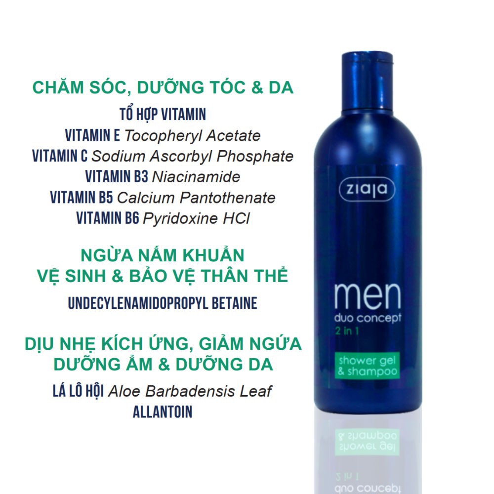 GEL TẮM GỘI 2IN1 DUO CONCEPT ZIAJA (ORGANIC) - DÀNH CHO NAM - 300ML | BigBuy360 - bigbuy360.vn