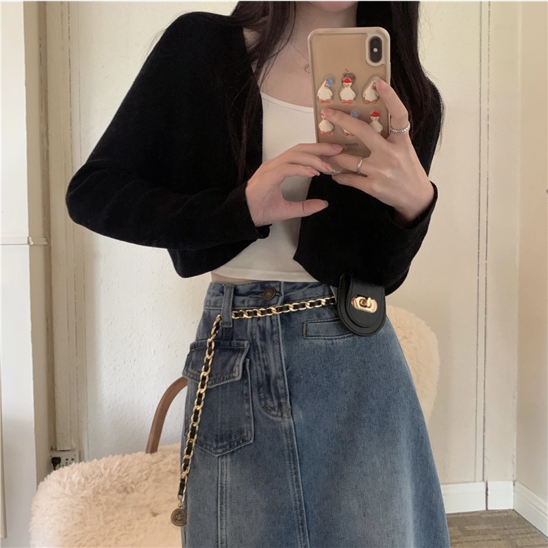 Áo cardigan SUXI dệt kim tay dài dáng rộng màu trơn đơn giản thời trang mùa hè cho nữ