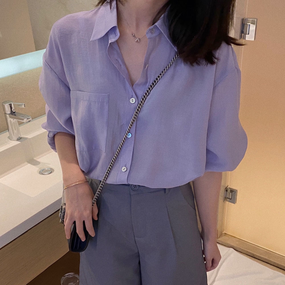 Áo Sơ Mi Tay Dài Chống Nắng Dáng Rộng Phong Cách Hàn Quốc Thời Trang Mùa Hè Cho Nữ