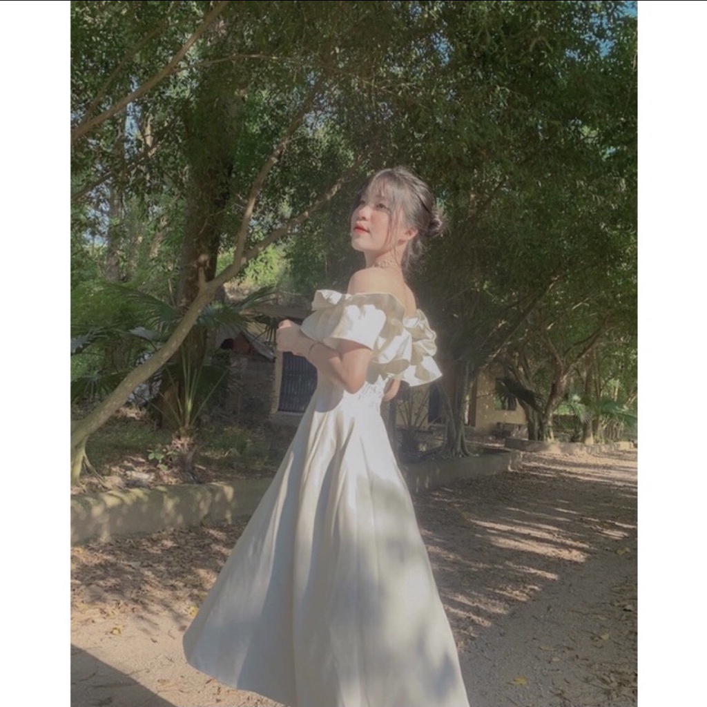 ĐẦM TRẮNG PRINCESS TRỄ VAI CÔNG CHÚA - VÁY TRẮNG CÔNG CHÚA BÈO VAI - ĐẦM RỚT VAI DỰ TIỆC ĐỆM NGỰC