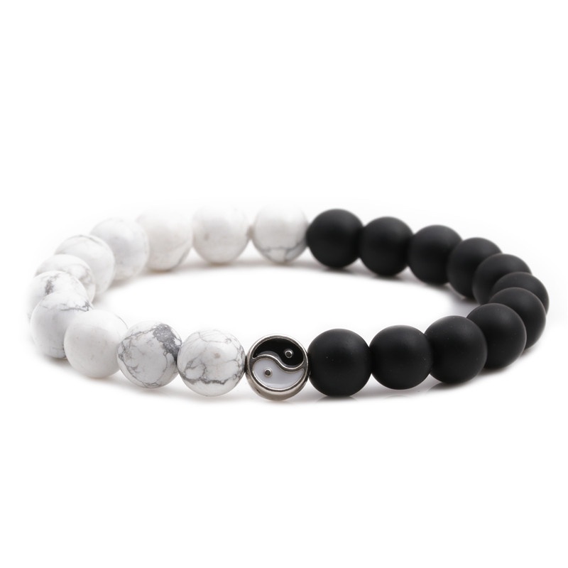 Vòng Tay Hạt Đá Ngọc Lam Trắng / Đen Yin Yang Bagua Thời Trang Cho Cặp Đôi