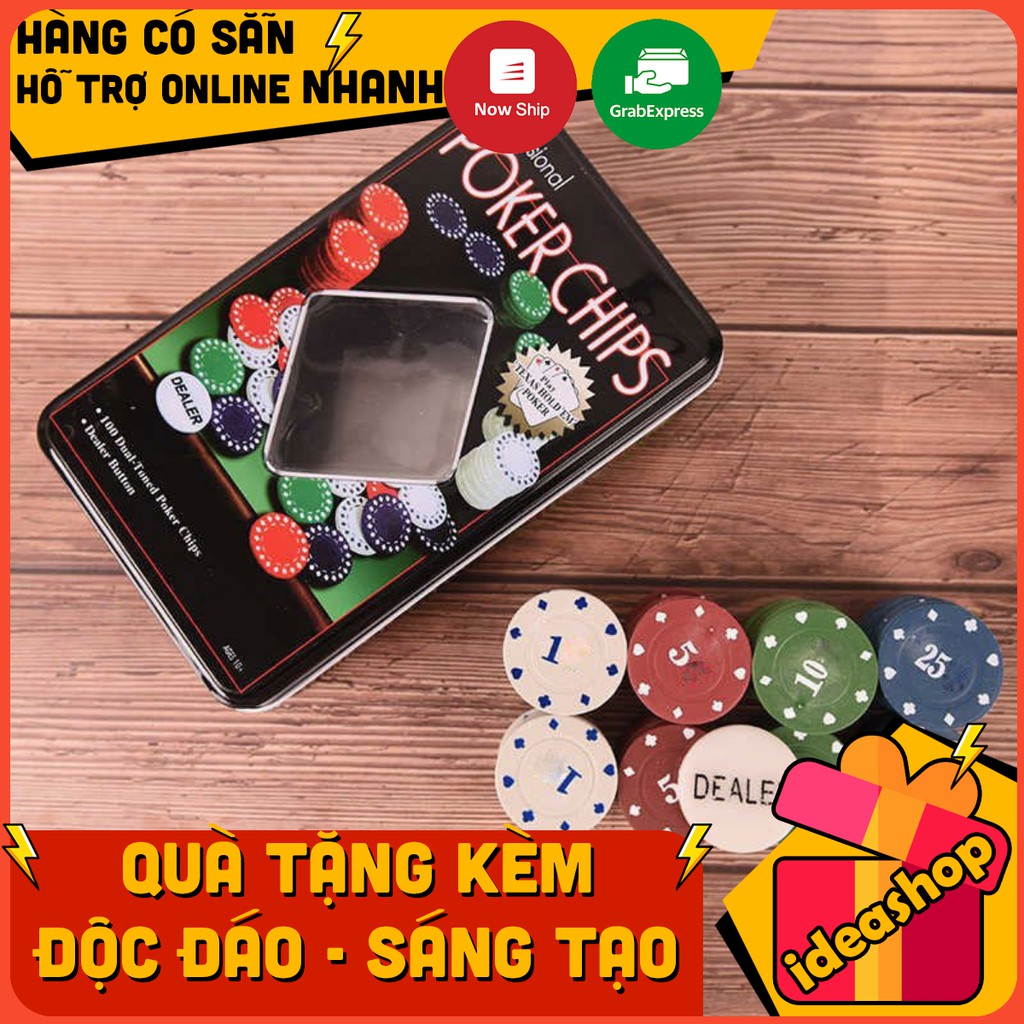 SET 100 PHỈNH BÀI NHỰA KÈM HỘP THIẾC ( POKER CHIPS PROFESSIONAL )