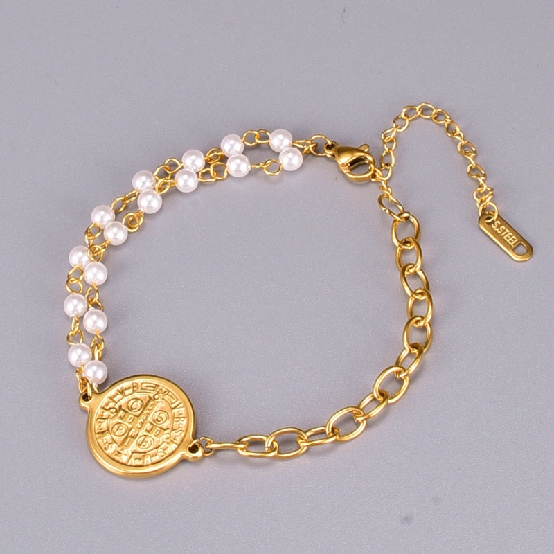 Lắc Tay Ngọc Trai Nhân Tạo Mặt Tròn Titan Ko Han Rỉ TT 3796