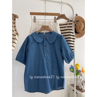 Áo sơ mi denim cổ sen