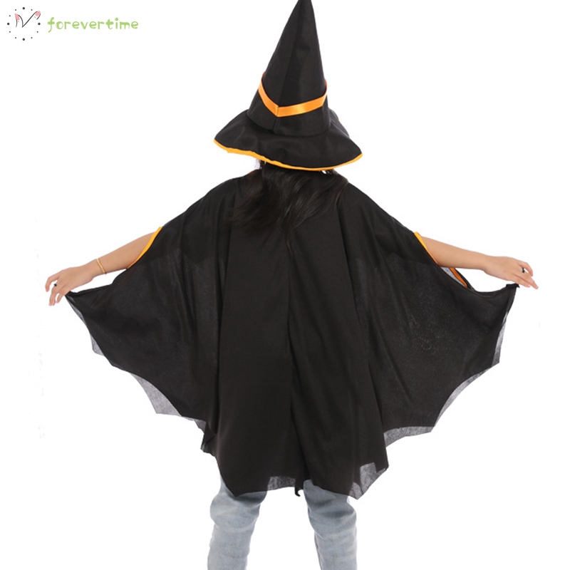 ☞mũ☜ Halloween Pumkin Witch Cloak with Hat Cosplay Costumes Party Clothes for Kids Children Girls