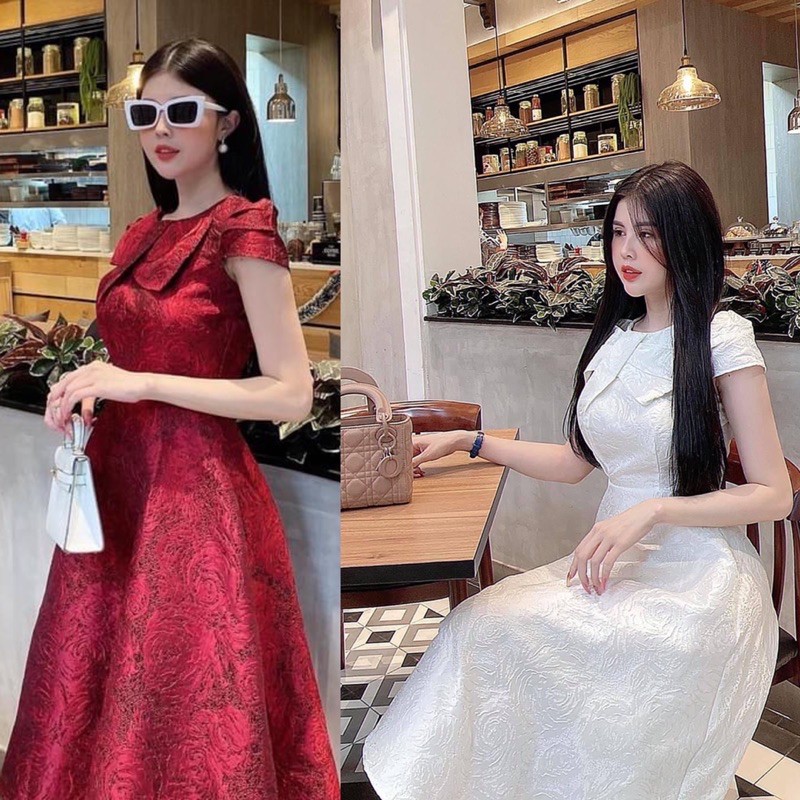 Đầm gấm tay con phối nơ sang trọng | BigBuy360 - bigbuy360.vn