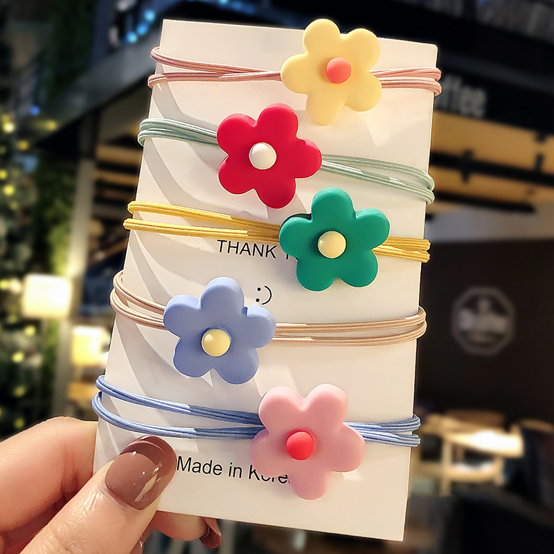 Thun buộc tóc co giãn đính hoa màu kẹo dễ thương phong cách hàn quốc cho nữ