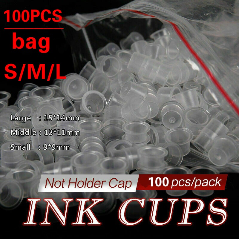 Set 100 Cốc Nhựa Đựng Mực Xăm S / M / L Sử Dụng Một Lần Tiện Lợi