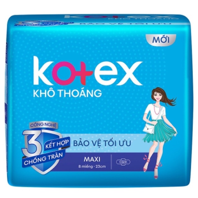 Combo 8 Gói Băng Vệ Sinh Kotex Maxi Dày Có Cánh 23cm ( 1 Gói 8 Miếng - 1 Lốc 8 Gói )