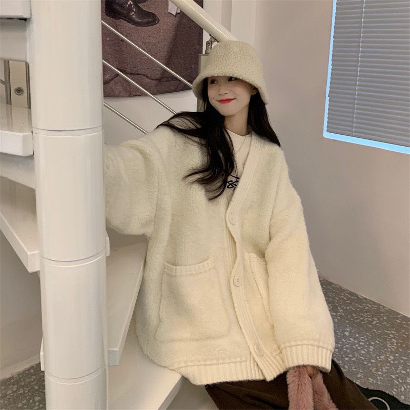 ÁO CARDIGAN TRẮNG LÔNG THỎ