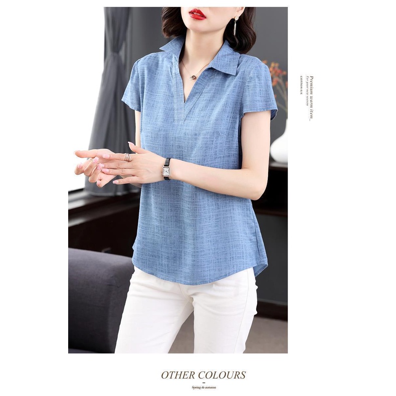Áo thuncotton ngắn tay dáng rộng cỡ lớn thời trang cho phụ nữ trung niên