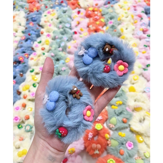 Dây Buộc Tóc Co Giãn Phối Lông Thời Trang Cho Nữ  (Hair Scrunchies)