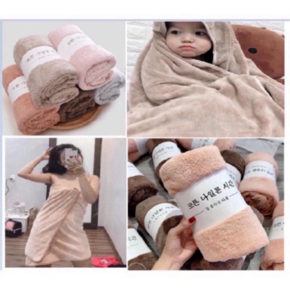 Khăn tắm lông cừu Hàn Quốc màu trơn size lớn 70x140cm nặng 300g cực mềm mại - Khăn lau người khô giáo bảo vệ da freeship