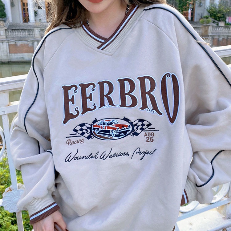 Áo sweater Tay Dài Cổ Chữ V In Họa Tiết retro Phong Cách Đường Phố Hàn Quốc Hàng Mới | BigBuy360 - bigbuy360.vn