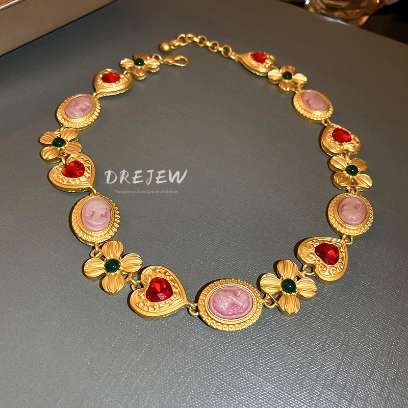 DREJEW Vòng Cổ Chân Dung Hoa Kim Cương Trái Tim Phong Cách Cung Điện Cổ Điển Phong Cách Mới