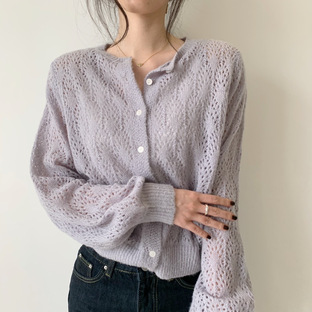 Áo Khoác Cardigan Cổ Tròn Họa Tiết Hoa Xinh Xắn Cho Nữ