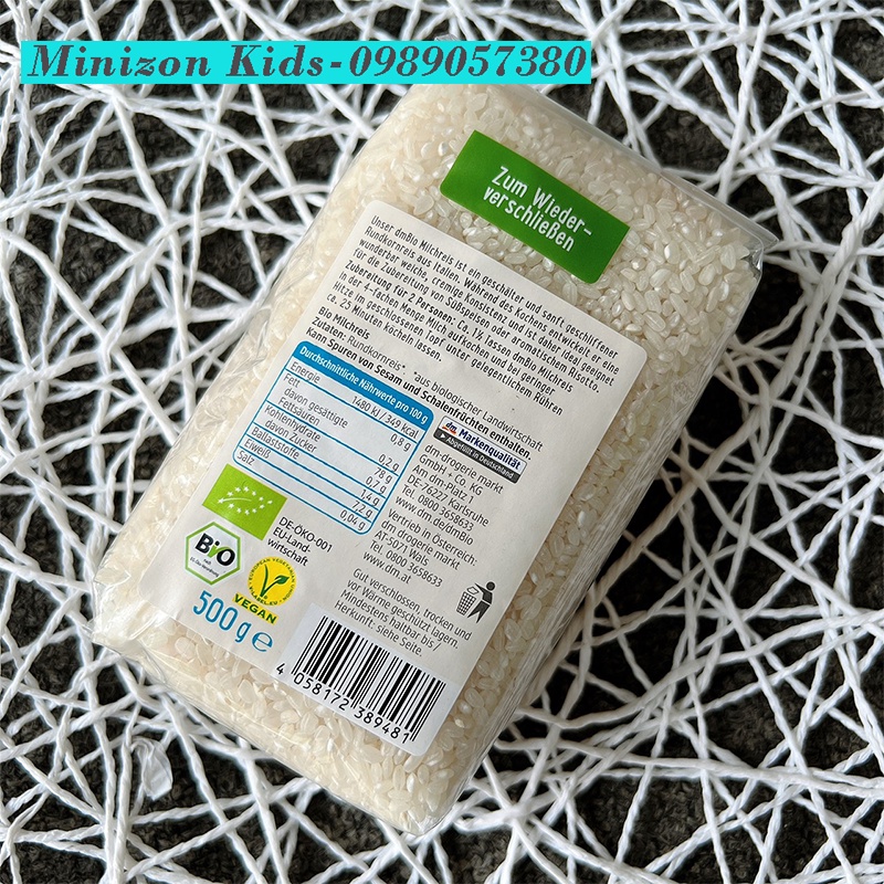 Gạo sữa hữu cơ dmBio MilchReis Đức 500g cho bé ăn dặm giá tốt | Minizon Kids