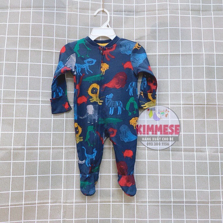 [Mã KIMFS33 Hoàn 5K Đơn 59K] Sleepsuit Bộ Body Cho Bé Cotton George Xanh Đen Khủng Long Khóa Kéo - Đồ Ngủ Cho Bé