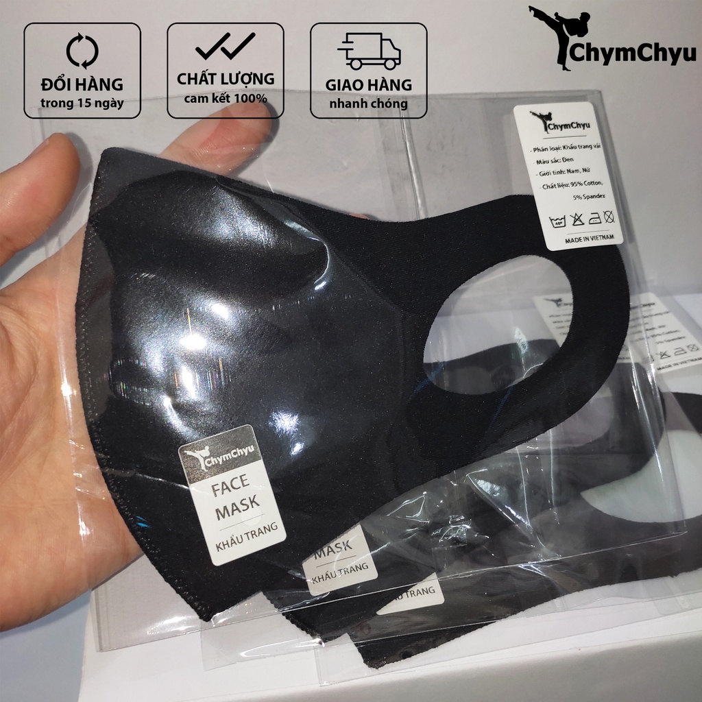 Khẩu Trang Vải Kháng Khuẩn, Kháng Nước Màu Đen Cao Cấp ChymChyu - 1 Chiếc