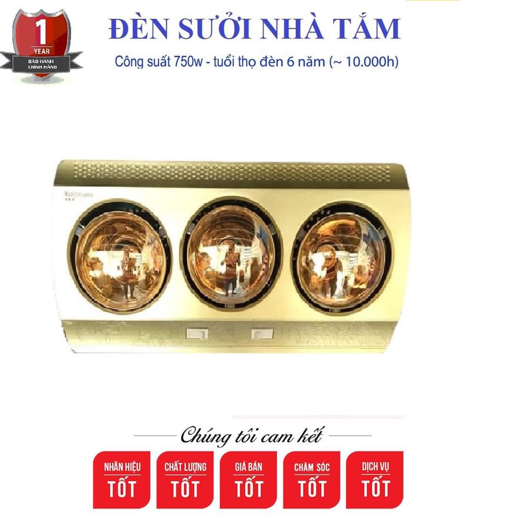 Đèn Sưởi Nhà Tắm 2 - 3 Bóng Sưởi Chống Lóa Chống Nước Chống Bỏng Da Công Nghệ Đức