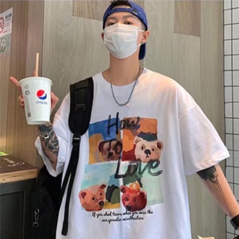 Áo Thun Tay Ngắn Cổ Tròn In Hình Gấu Hoạt Hình Dành Cho Nam