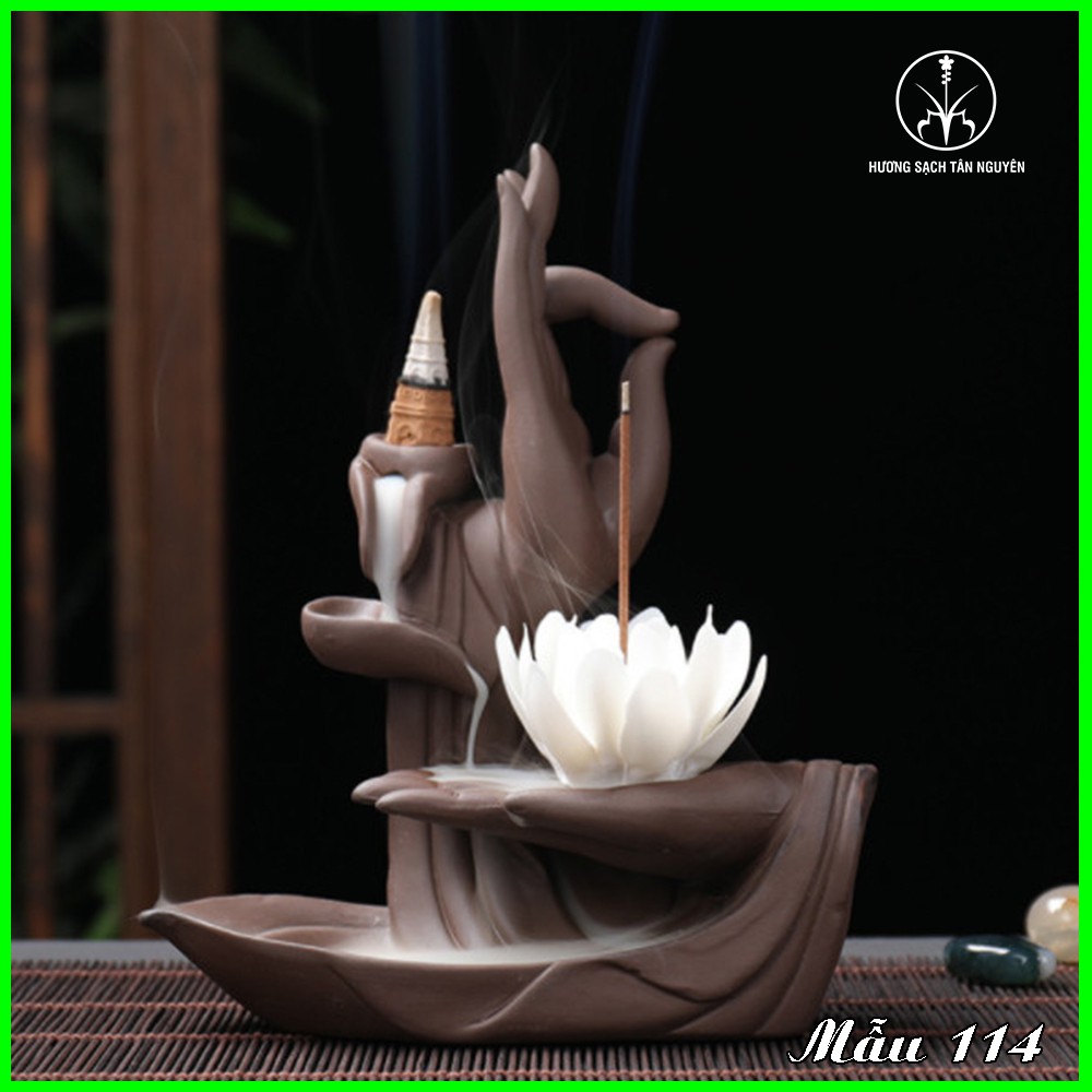 Thác khói trầm hương Tân Nguyên, thác trầm hương Phật mẫu bàn tay, làm từ gốm sứ cao cấp TK116