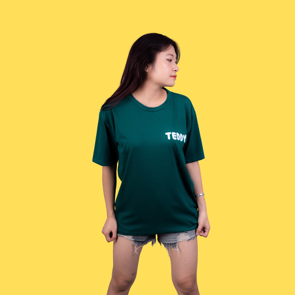 Áo phông cặp xanh lơ Gau Teddy, Áo đôi đen form unisex 100% Cotton thấm hút mồ hôi