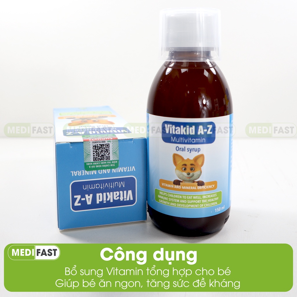 Siro ăn ngon cho bé Vitakid A-Z Multivitamin 150ml Giúp bổ sung các vitamin khoáng chất cho bé - Nhập Khẩu Châu Âu