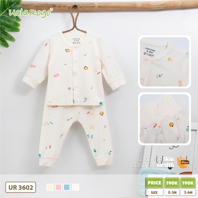 Bộ dài tay ualarogo sơ sinh cạp cao sợi sồi siêu mềm mịn ur-3602