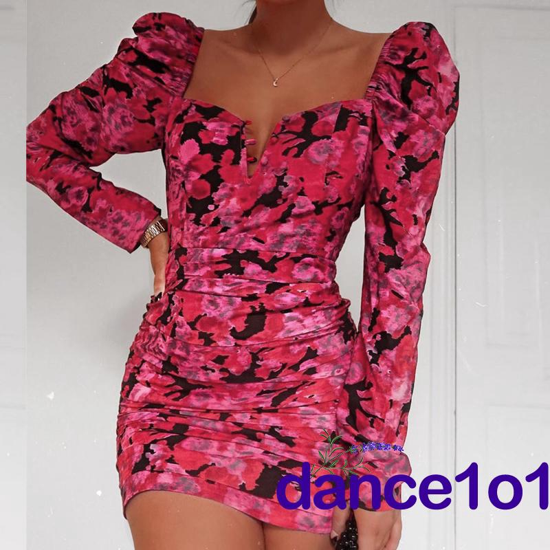 Đầm hoa dáng ôm thiết kế tay phồng thời trang UK sang trọng