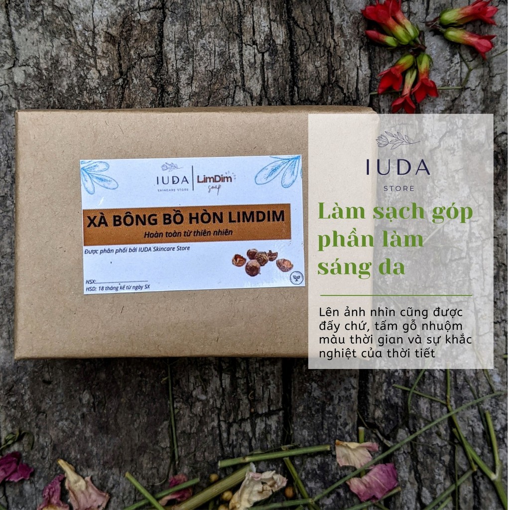 Xà bông hữu cơ bồ hòn hanmade (xà phòng tự nhiên) LIMDIM 120/60gr làm sạch, dưỡng da - IUDA Store