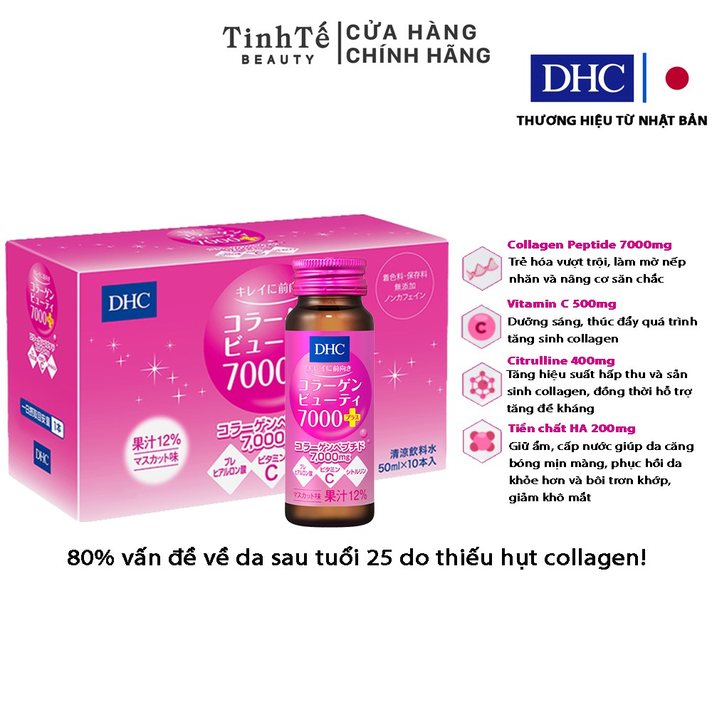 [Mã FMCGMALL giảm 8% đơn 250k] Collagen nước DHC Nhật Bản Collagen Beauty 7000 Plus 500ml (50ml x10 lọ/ hộp)