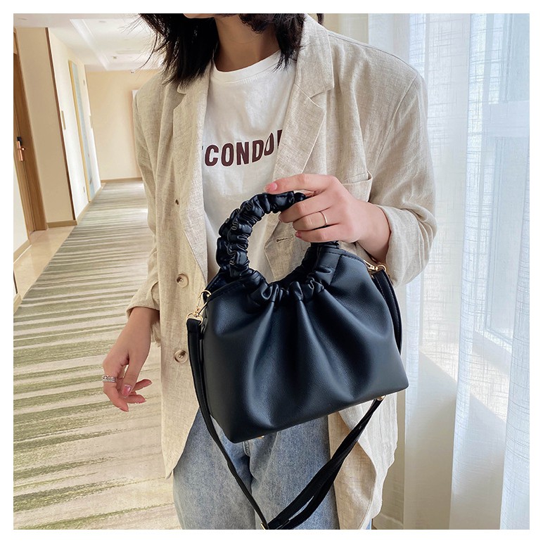 Túi xách nữ da xịn đen trắng Hàn Quốc retro phong cách ulzzang quai tròn cầm tay MINA