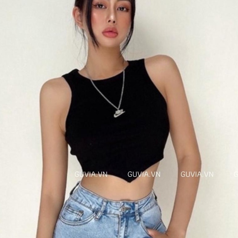 Áo Ba Lỗ Nữ Croptop VẠT NHỌN Ôm Body Chất Thun Gân Dày Tốt, Áo CRT Ba Lỗ Nữ GUVIA