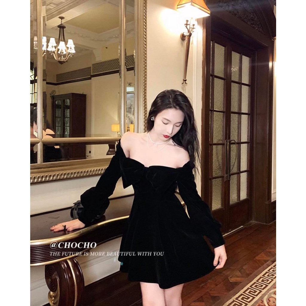 Đầm Nhung phối nơ trước ngực cho Bigsize