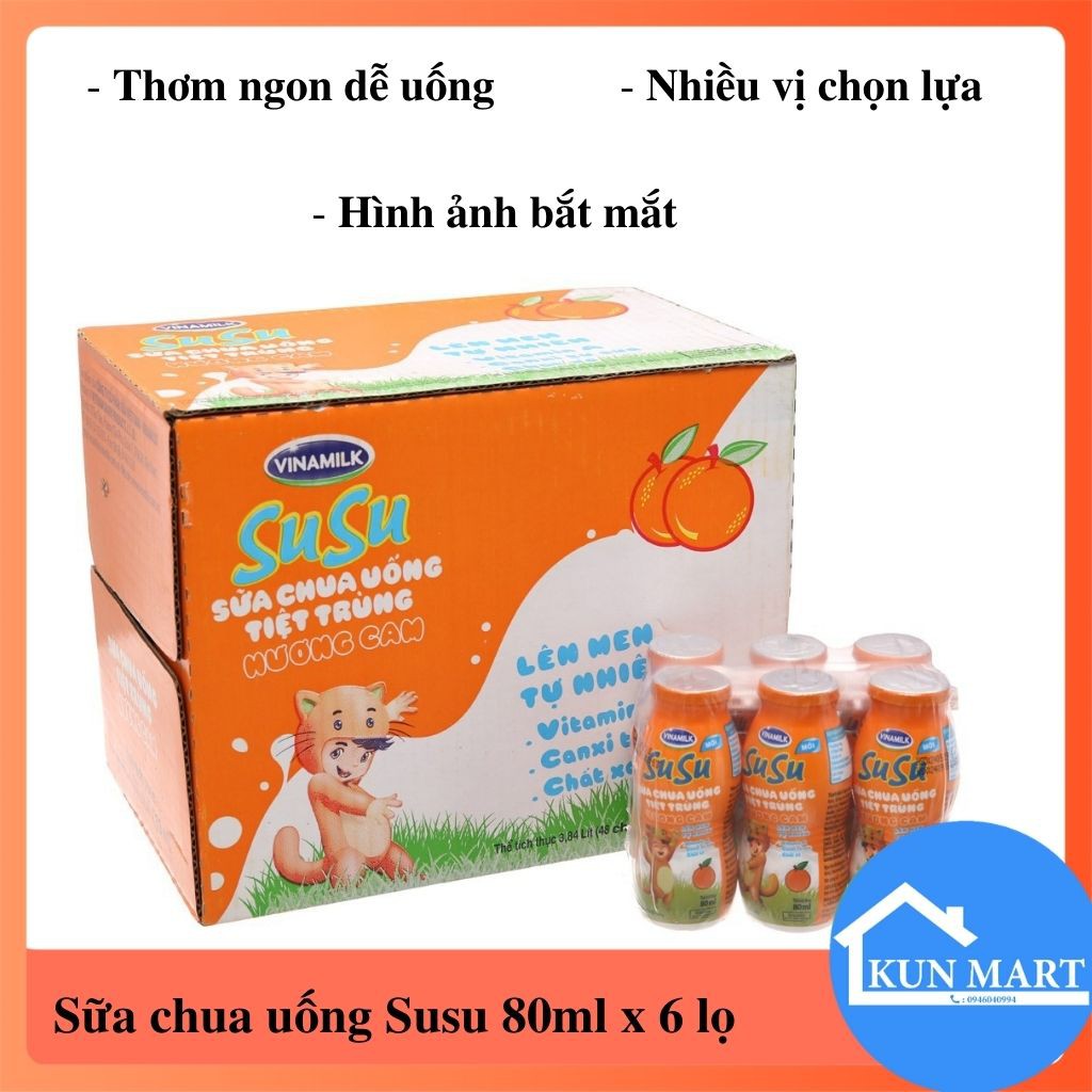 Sữa Chua Uống Susu Cam/Dâu/Táo Nho VINAMILK lốc 6 lọ x80ml