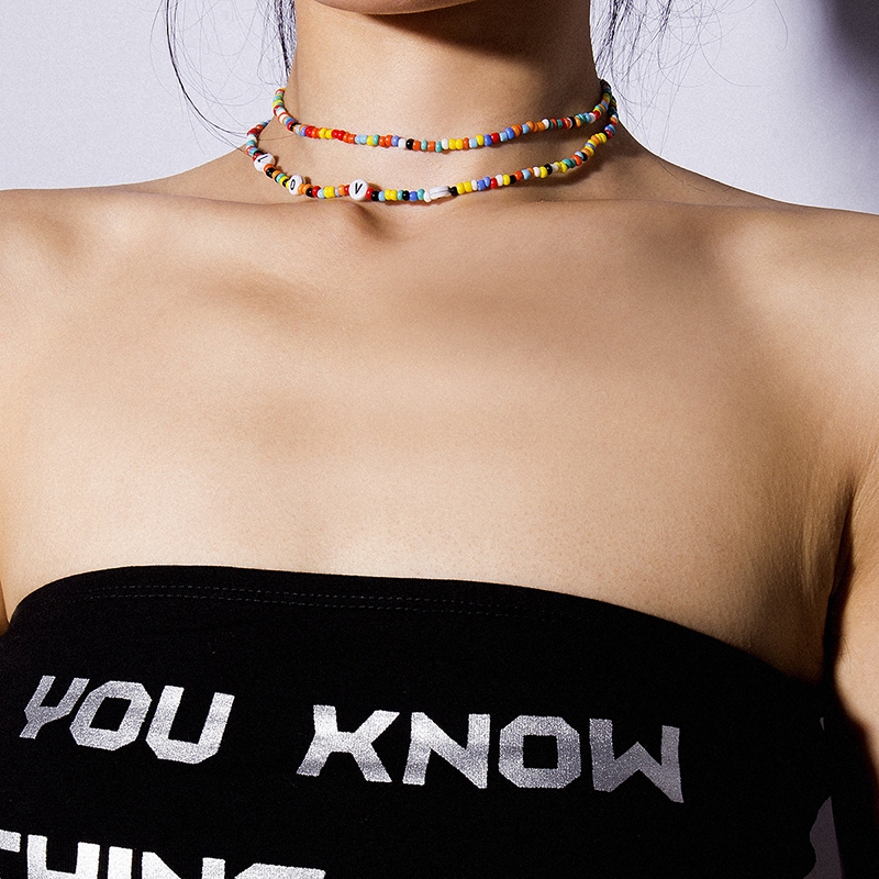 Vòng cổ choker handmade phối hạt màu dành cho nữ