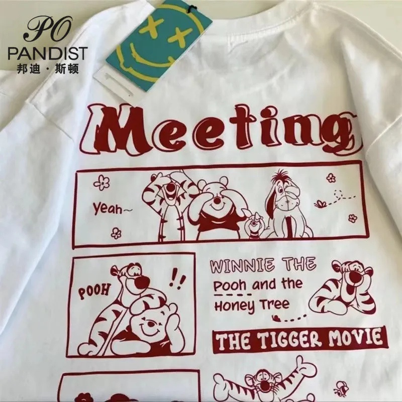 Áo Thun Ngắn Tay Dáng Rộng In Hình Gấu Pooh Kiểu Retro Nhật Bản Thời Trang Mùa Hè Cho Nam Và Nữ