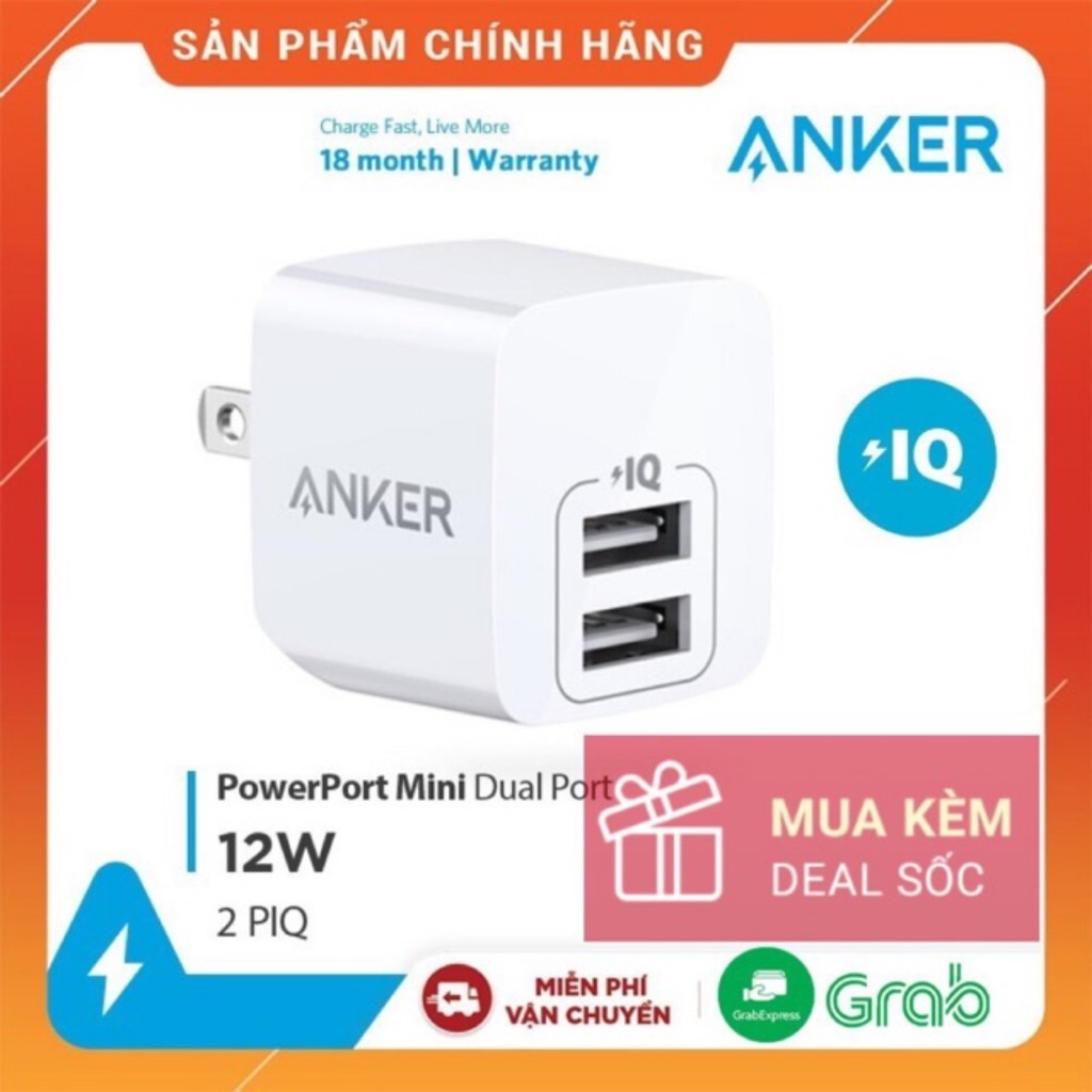 Adapter Sạc Anker PowerPort Mini 2 cổng 12W- A2620