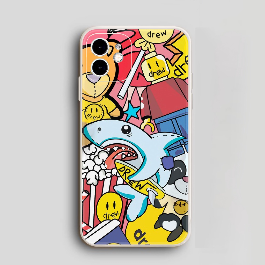 Ốp lưng iPhone 6/6s/7/8/X/XS/11/12/13 Pro Plus Max viền vuông chống sốc bảo vệ camera silicon mềm Drew cá mập CA12