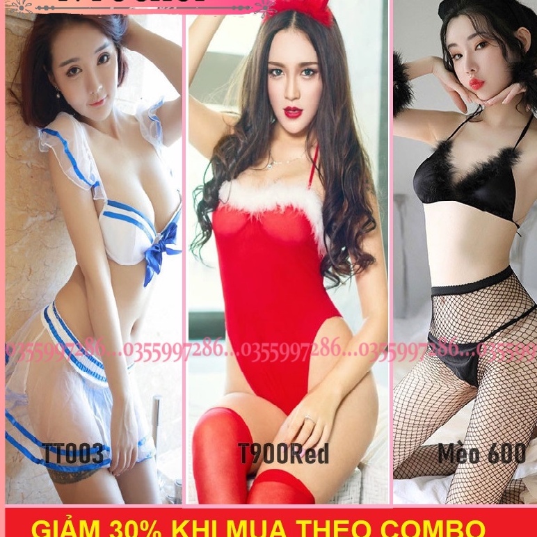 Cosplay Sexy Thú Cưng - Thỏ Bunny ( Noel ) + Mèo Điệu Đà + Thuỷ Thủ Vian Xuyên Thấu Gợi Cảm _ T900Red +tt003+ mèo 600