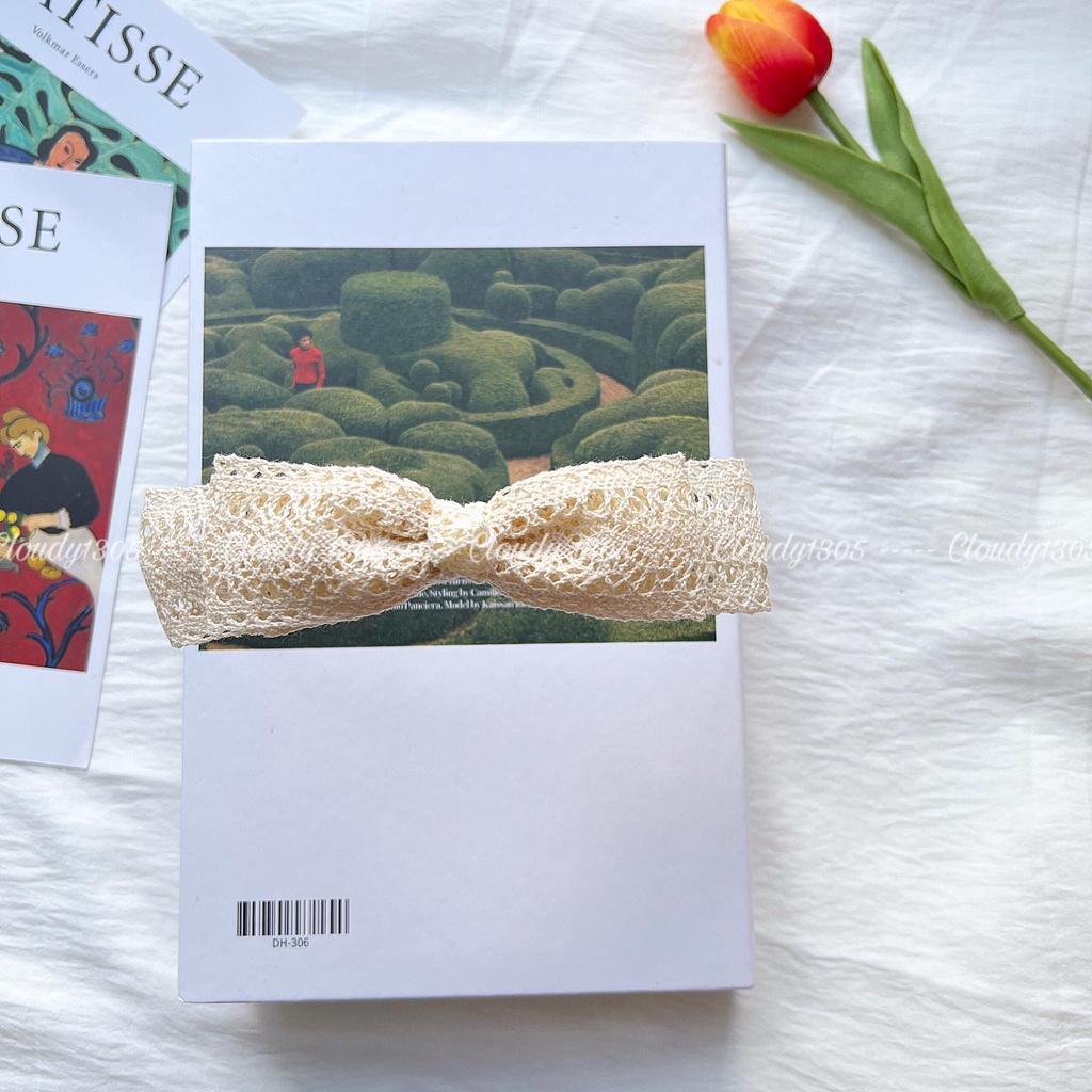 Cài tóc/Bờm nơ ren 2 lớp phong cách tiểu thư