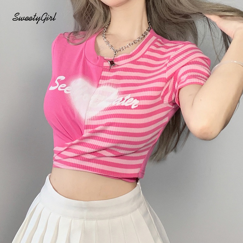 Áo Thun Tay Ngắn Cổ Tròn Phối Màu Thời Trang 2022 Cho Nữ