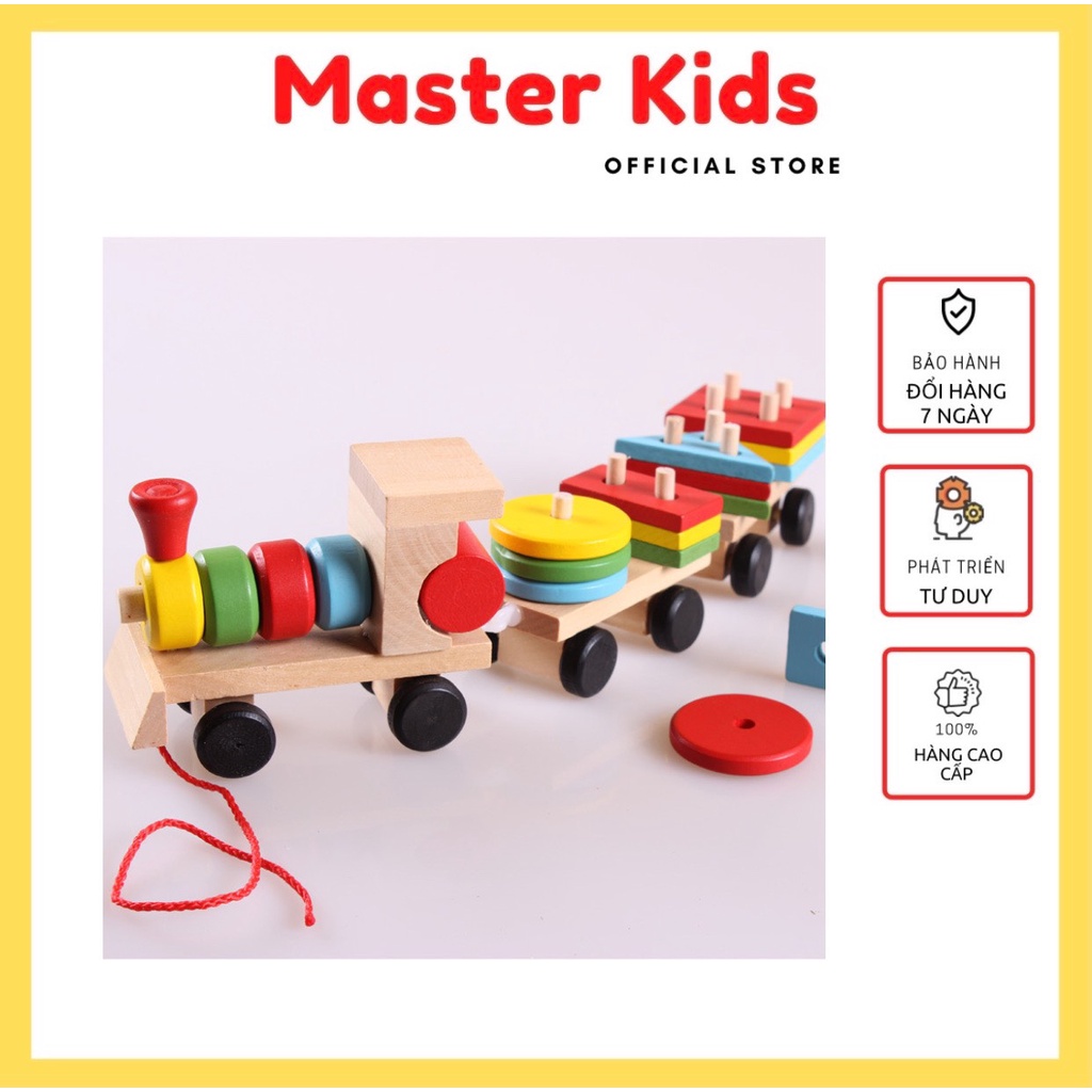 [Đồ chơi gỗ] Tàu gỗ 3 toa hình khối phát triển trí tuệ cho bé Master Kids