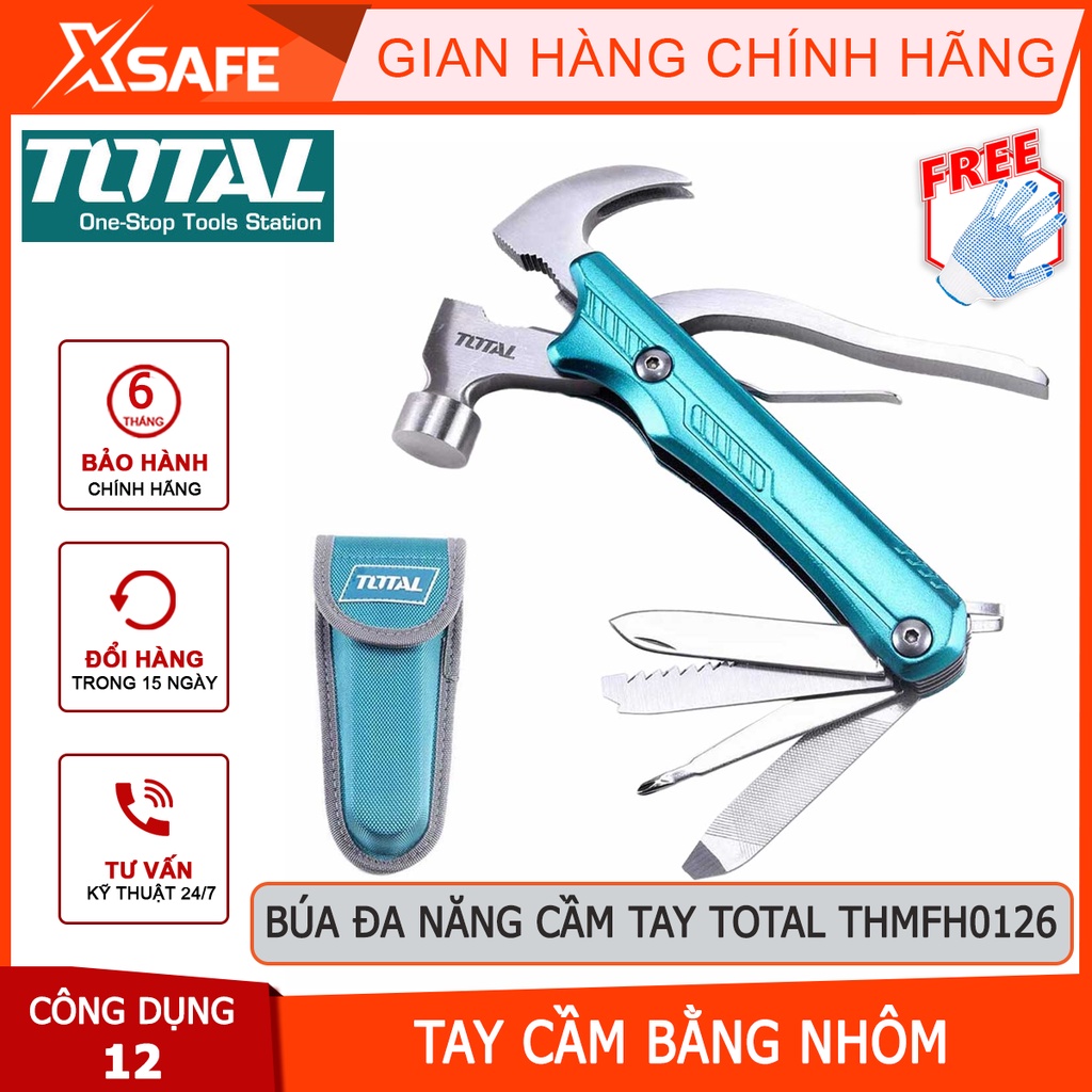 Búa đa năng cầm tay TOTAL THMFH0126 Búa đóng nhổ đinh, kẹp, cắt, bấm khóa cứng, thép Cr-V siêu bền cứng, chống rỉ sét