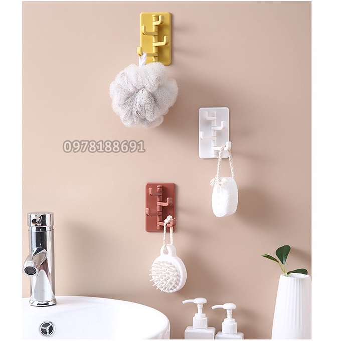 Móc Dán Tường Treo Đồ Đa Năng 4 Nhánh Dáng Cây Thông Xoay 180 Độ