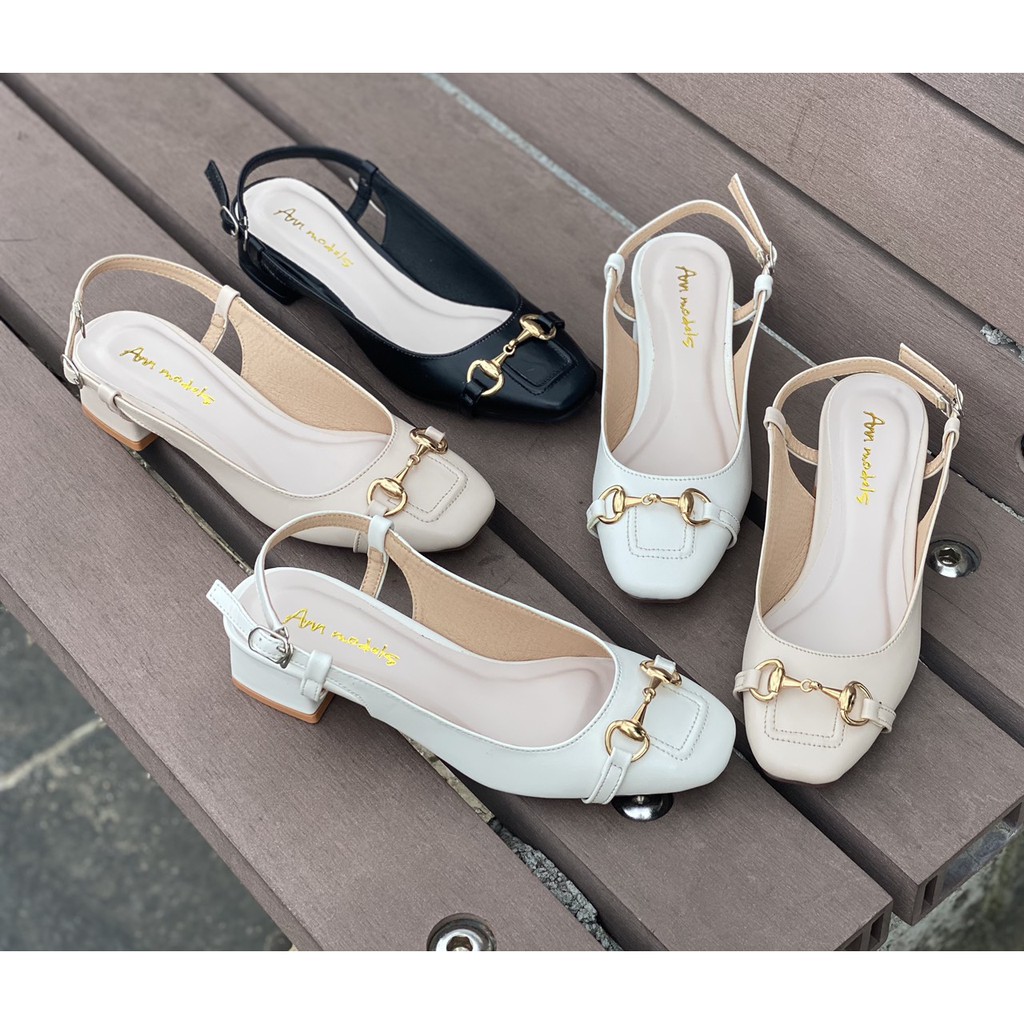 Giày cao gót Slingback mũi vuông phối quai sắt